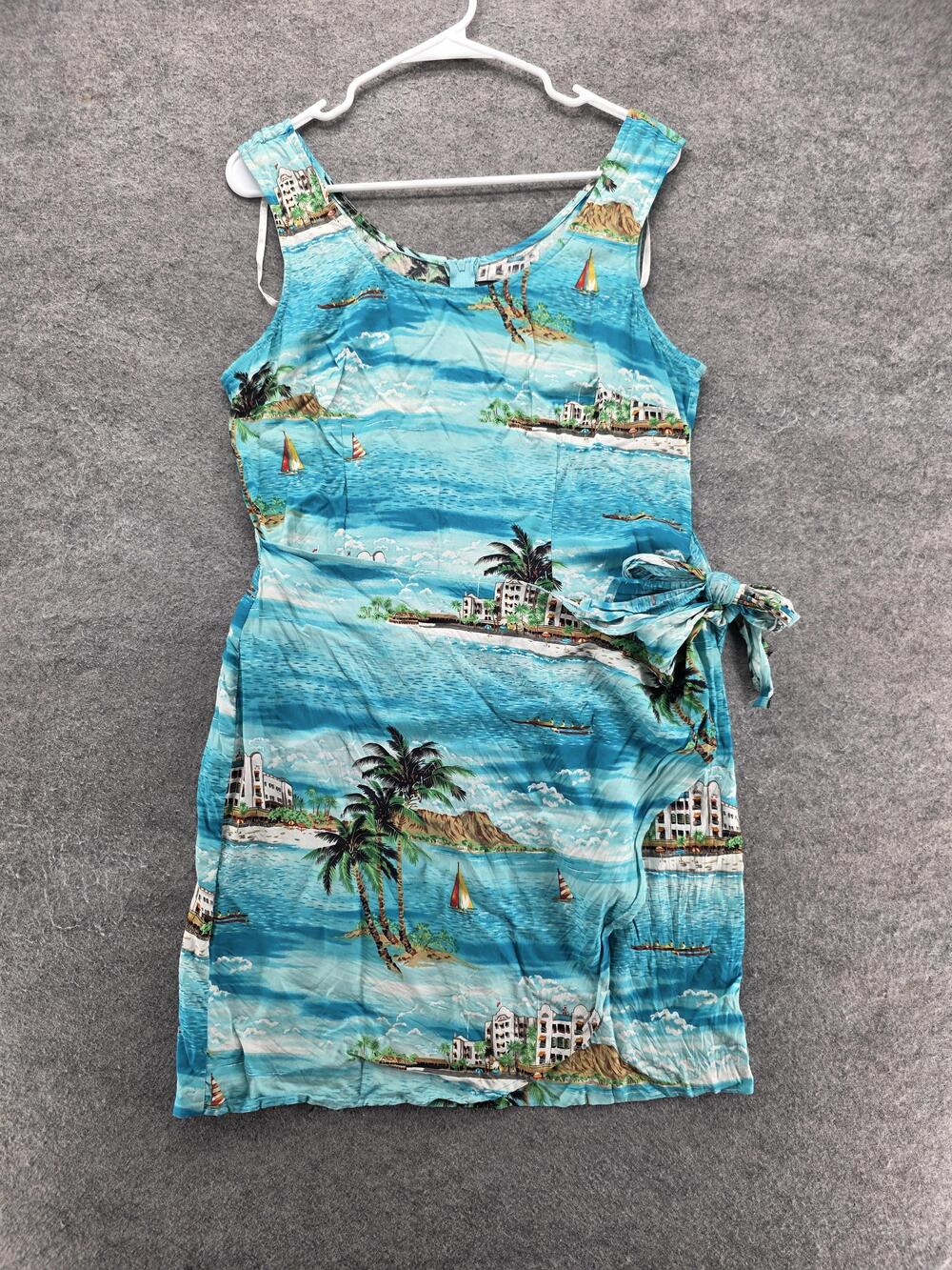 Connected Apparel Dress Womens 14 Blue Short Sundress Scoop Neck Bow Rayon